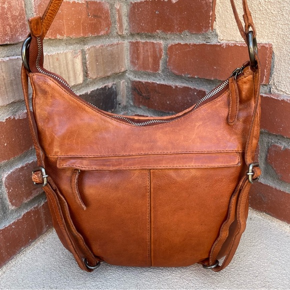 Vilenca Holland 🇳🇱 Woven Leather Convertible Hobo/ Backpack Bag in Cognac - Picture 5 of 9